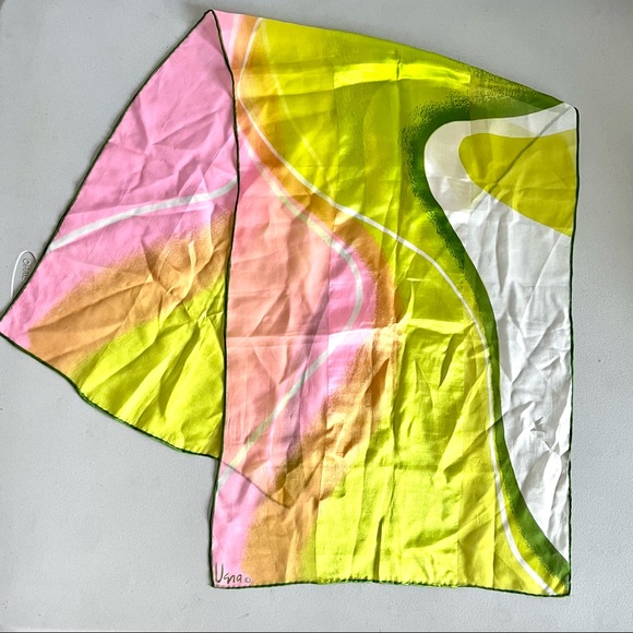 Vintage Scarf by Vera Pink, Green, Orange Wave Rectangle Scarf - Picture 2 of 6